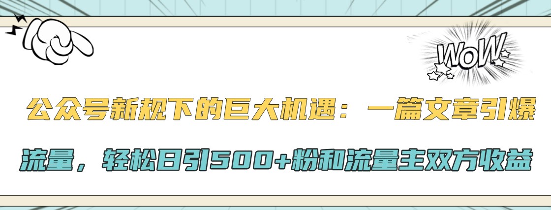 公众号新规下的巨大机遇：一篇文章引爆流量，轻松日引500+粉和流量主双方收益-heixxmi