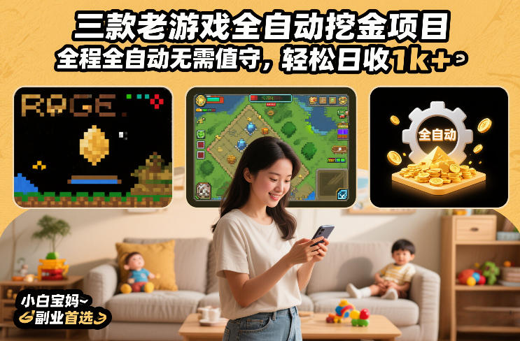 三款老游戏全自动挖金项目，全程全自动无需值守，轻松日收1k+，小白宝妈副业首选【揭秘】-heixxmi