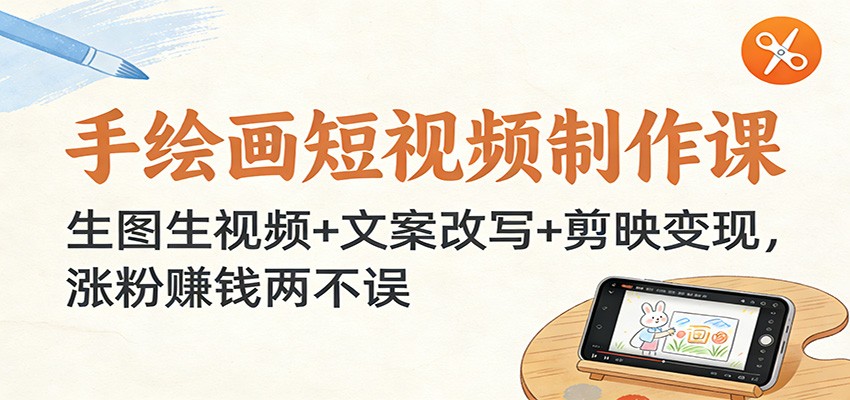 手绘画短视频制作课：生图生视频+文案改写+剪映变现，涨粉赚钱两不误-heixxmi
