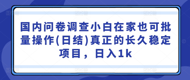 国内问卷调查小白在家也可批量操作(日结)真正的长久稳定项目，日入1k【揭秘】-heixxmi