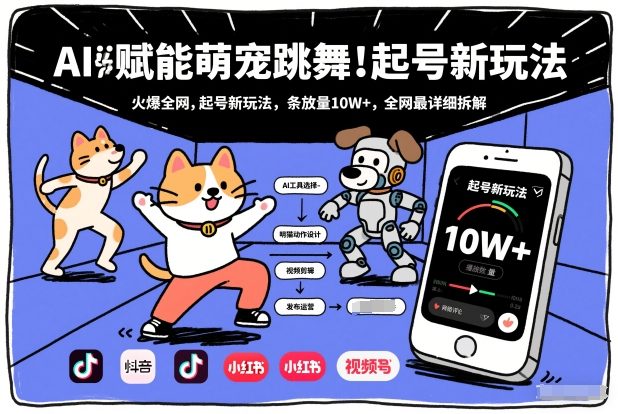 AI赋能萌宠跳舞，火爆全网，起号新玩法，条条播放量10W+，全网最详细拆解-heixxmi