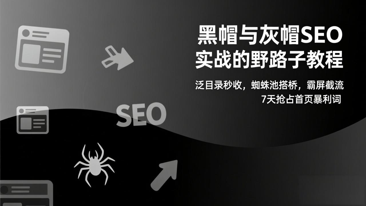 黑帽与灰帽SEO实战的野路子教程：泛目录秒收，蜘蛛池搭桥，霸屏截流，7天抢占首页暴利词-heixxmi