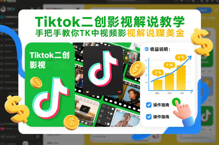 Tiktok二创影视解说教学，手把手教你TK中视频影视解说賺美金(更新26年1月)-heixxmi