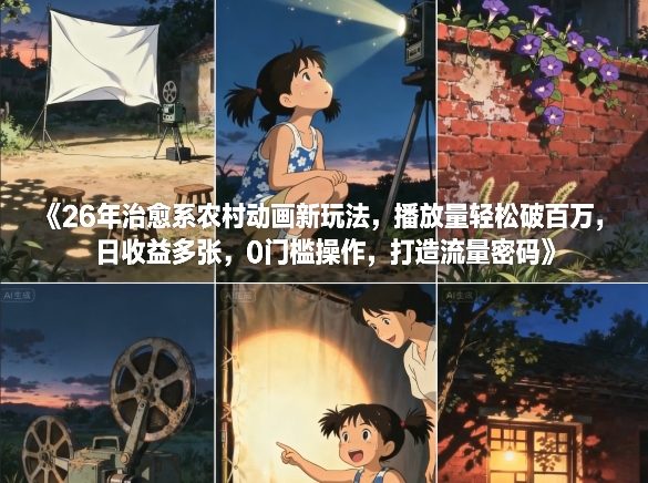26年治愈系农村动画新玩法，播放量轻松破百万，日收益多张，0门槛操作，打造流量密码-heixxmi