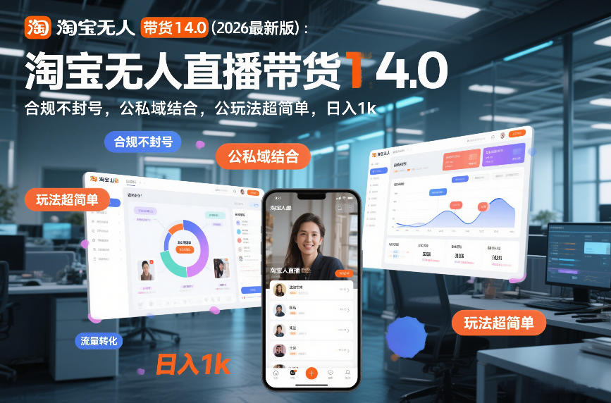 淘宝无人直播带货14.0(2026最新版)：合规不封号，公私域结合，玩法超简单，日入1k+【揭秘】-heixxmi