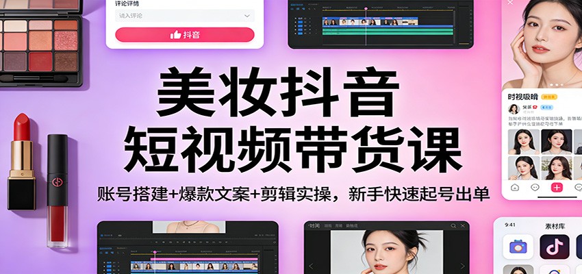 美妆抖音短视频带货课：账号搭建+爆款文案+剪辑实操，新手快速起号出单-heixxmi