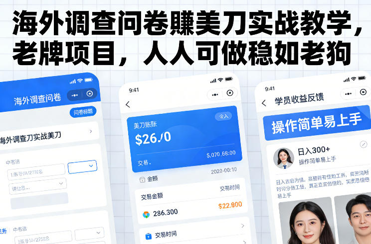 海外调查问卷賺美刀实战教学，老牌项目，人人可做稳如老狗-heixxmi