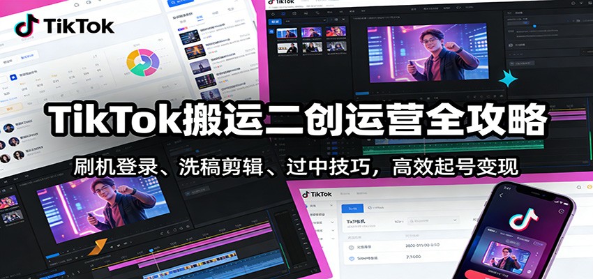TikTok搬运二创运营全攻略：刷机登录、洗稿剪辑 、过中技巧，高效起号变现-heixxmi