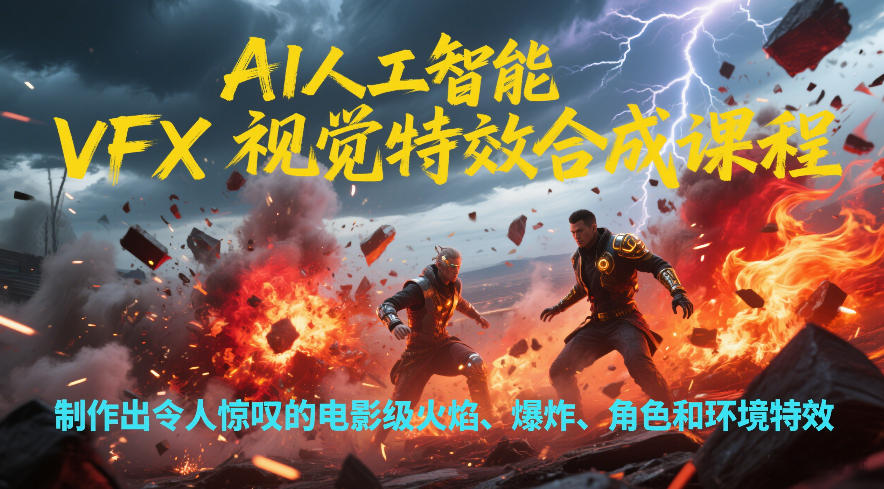 AI人工智能VFX视觉特效合成课程，制作出令人惊叹的电影级火焰、爆炸、角色和环境特效-heixxmi