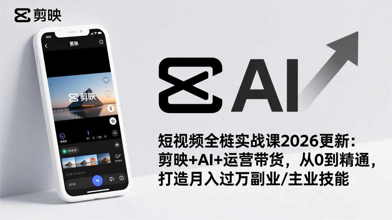 短视频全栈实战课2026更新：剪映+AI+运营带货，从0到精通，打造月入过万副业/主业技能-heixxmi