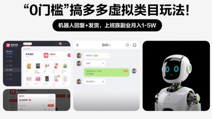 0门槛搞多多虚拟类目玩法！机器人回复+发货，上班族副业月入1-5W【揭秘】-heixxmi