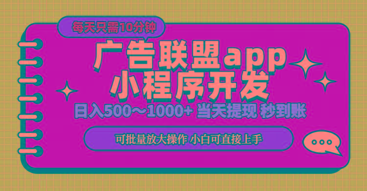 小程序开发 广告赚钱 日入500~1000+ 小白轻松上手！-heixxmi