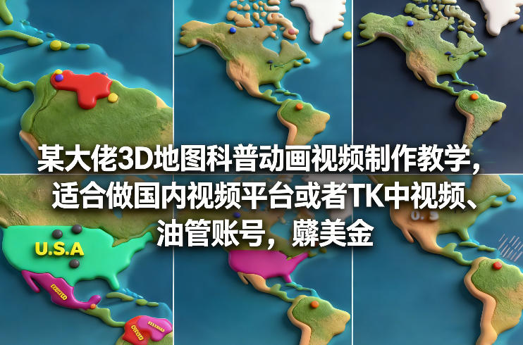某大佬3D地图科普动画视频制作教学，适合做国内视频平台或者TK中视频、油管账号，賺美金-heixxmi