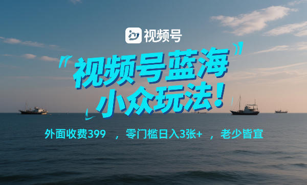 视频号蓝海小众玩法！外面收费399，零门槛日入3张+，老少皆宜-heixxmi
