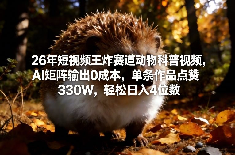 26年短视频王炸赛道动物科普视频，AI矩阵输出0成本，单条作品点赞330W，轻松日入4位数-heixxmi