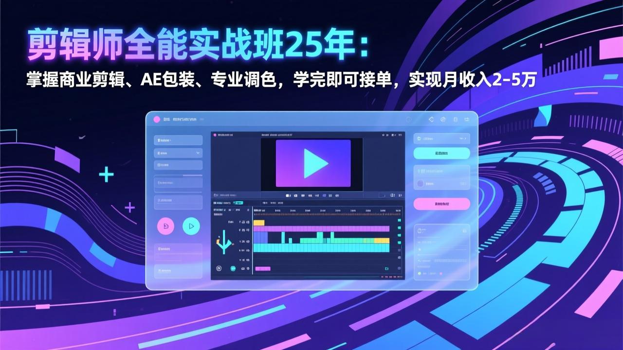 剪辑师全能实战班25年：掌握商业剪辑、AE包装、专业调色，学完即可接单，实现月收入2-5万-heixxmi