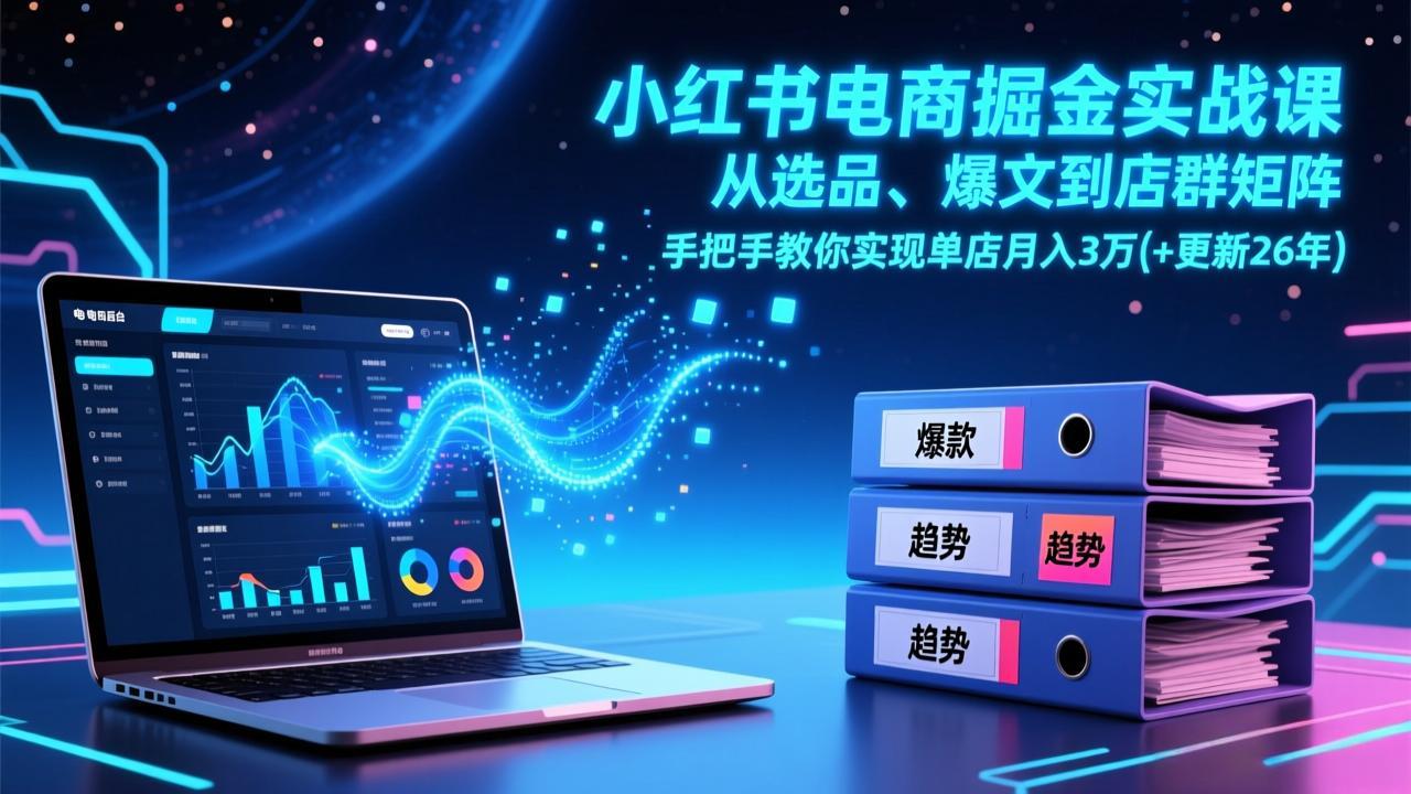 小红书电商掘金实战课，从选品、爆文到店群矩阵，手把手教你实现单店月入3万+(更新26年-heixxmi
