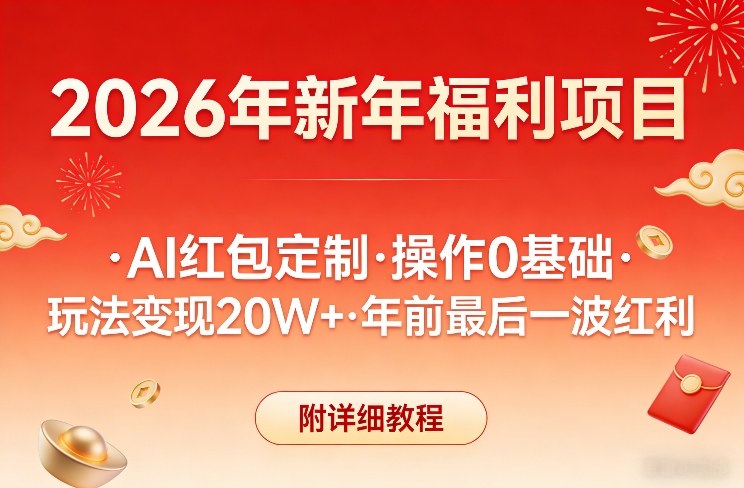 新年福利项目，AI红包定制，操作0基础，玩法变现20W+年前最后一波红利，附详细教程-heixxmi