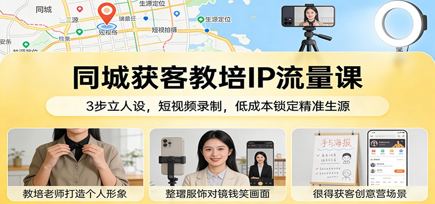 同城获客教培IP流量课：3步立人设，短视频录制，低成本锁定精准生源-heixxmi