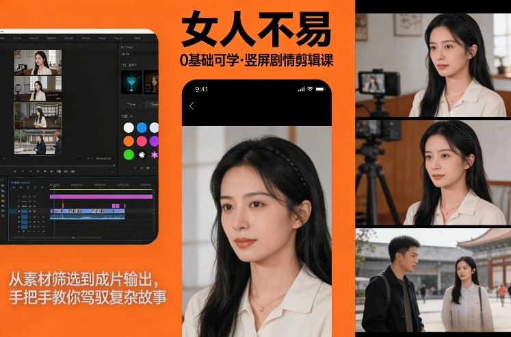 0基础可学！《女人不易》竖屏剧情剪辑课，从素材筛选到成片输出，手把手教你驾驭复杂故事-heixxmi