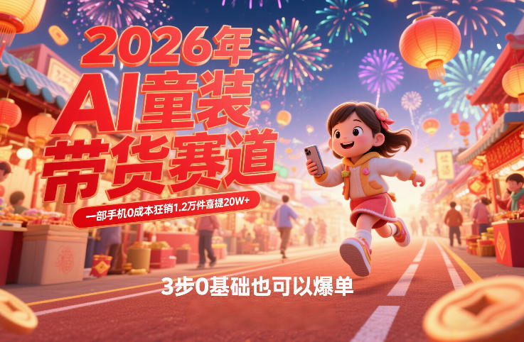 AI童装新春带货赛道，一部手机0成本狂销1.2万件喜提20W+，3步0基础也可以爆单-heixxmi
