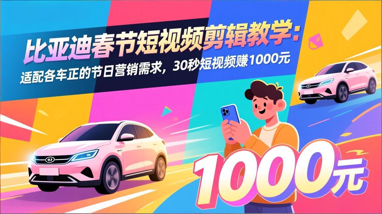 比亚迪春节短视频剪辑教学：适配各车企的节日营销需求，30秒短视频赚1000元-heixxmi