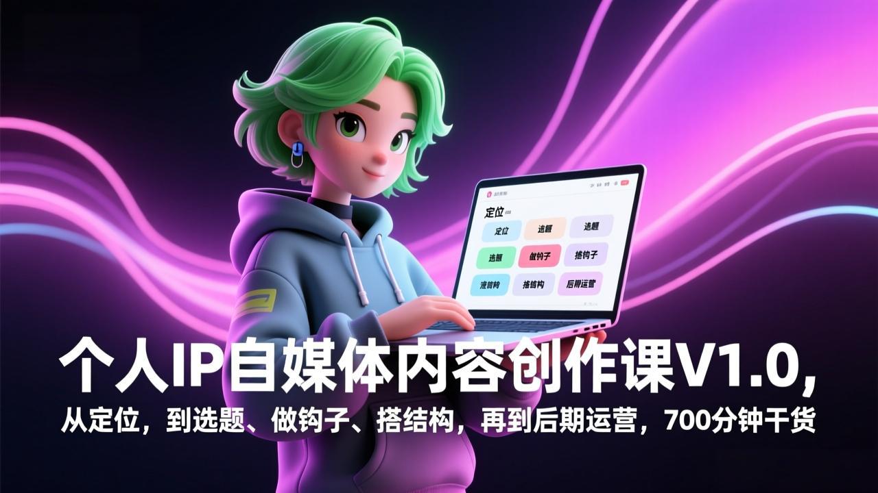 个人IP自媒体内容创作课V1.0，从定位，到选题、做钩子、搭结构，再到后期运营，700分钟干货-heixxmi