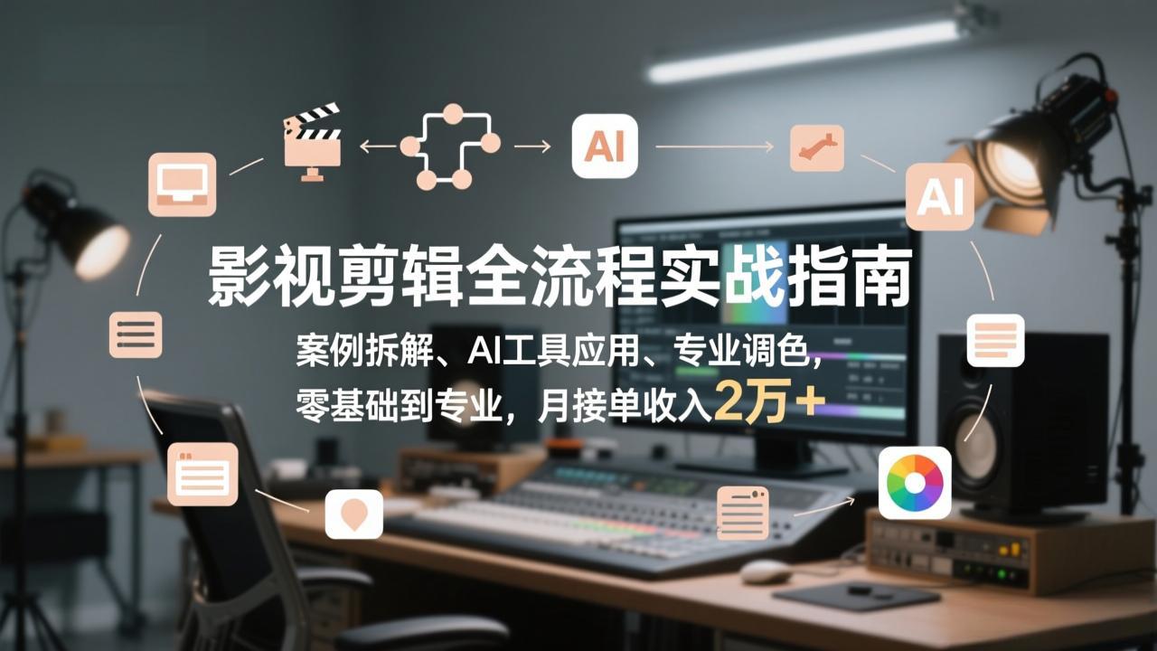 影视剪辑全流程实战指南，案例拆解、AI工具应用、专业调色，零基础到专业，月接单收入2万+-heixxmi