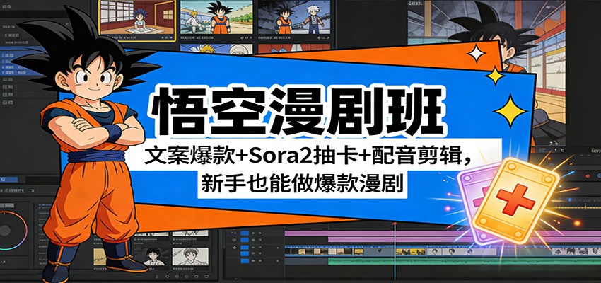悟空漫剧班：文案爆款+Sora2抽卡+配音剪辑，新手也能做爆款漫剧-heixxmi