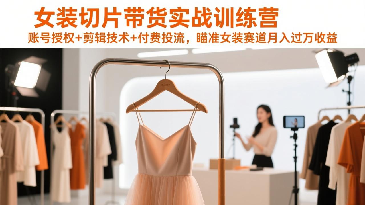 女装切片带货实战训练营，账号授权+剪辑技术+付费投流，瞄准女装赛道月入过万收益-heixxmi