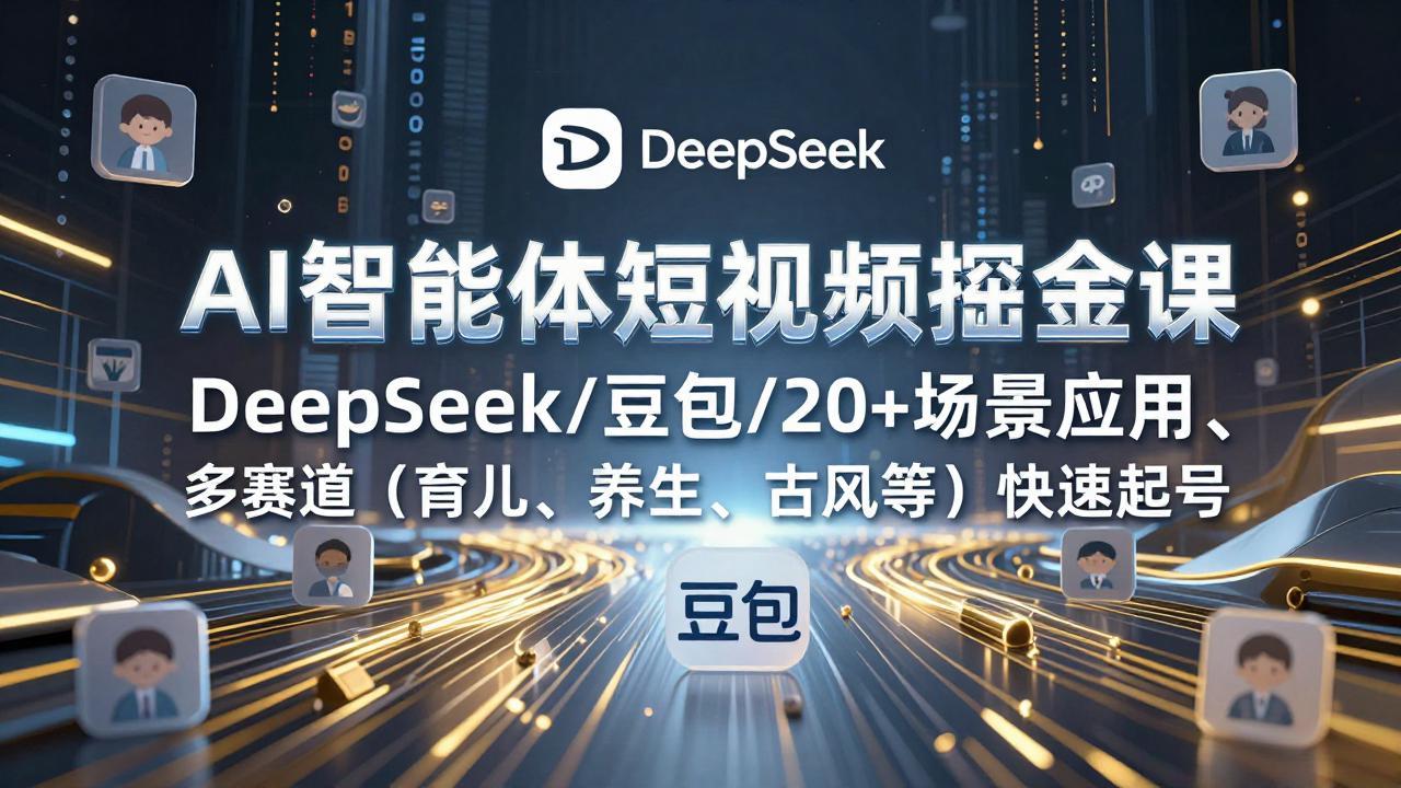 AI智能体短视频掘金课，DeepSeek/豆包/20+场景应用、多赛道(育儿、养生、古风等-heixxmi