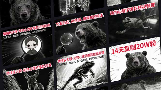 情绪放大镜-动物心理学爆款短视频课，文案公式、AI生图、多平台变现，14天复制20W粉-heixxmi
