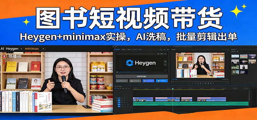 图书短视频带货：Heygen+minimax实操，AI洗稿 ，批量剪辑出单-heixxmi