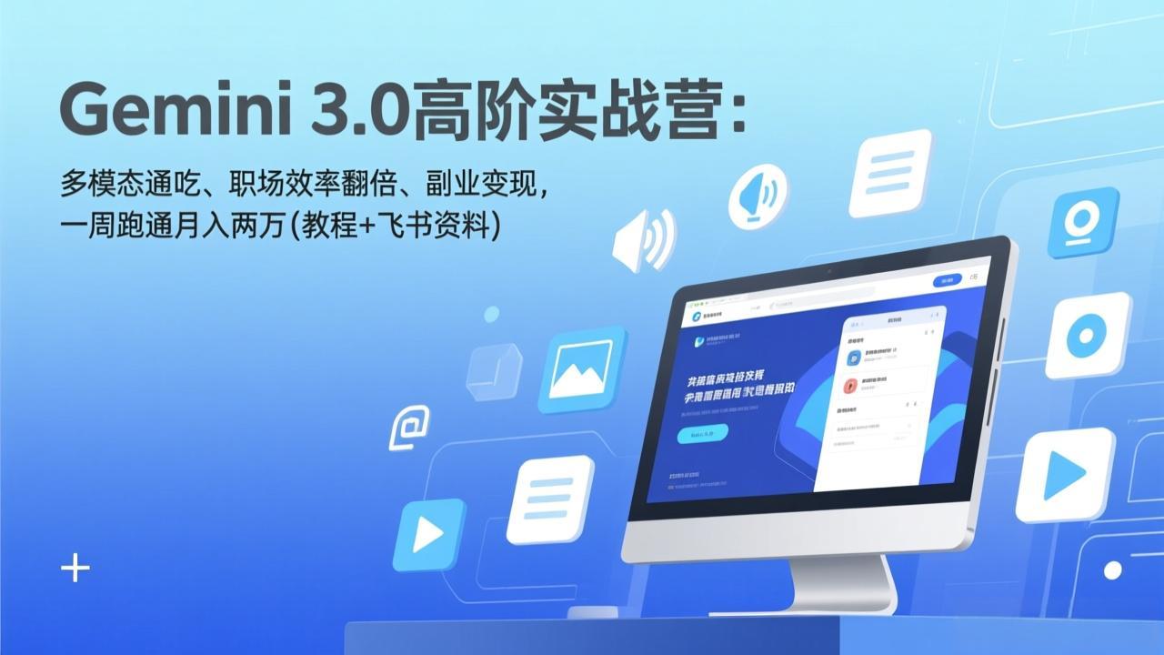Gemini 3.0高阶实战营：多模态通吃、职场效率翻倍、副业变现，一周跑通月入两万(教程+飞书资料-heixxmi