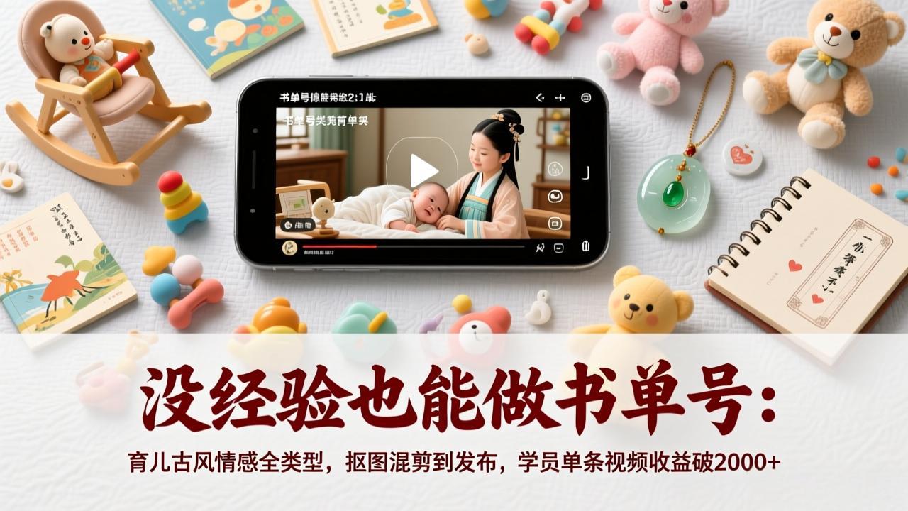 没经验也能做书单号：育儿古风情感全类型，抠图混剪到发布，学员单条视频收益破2000+-heixxmi