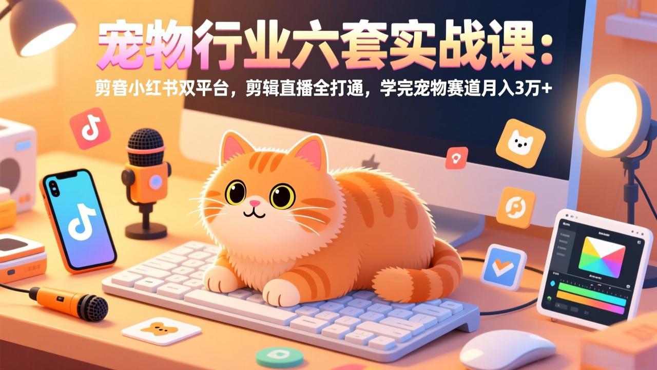 宠物行业六套实战课：抖音小红书双平台，剪辑直播全打通，学完宠物赛道月入3万+-heixxmi
