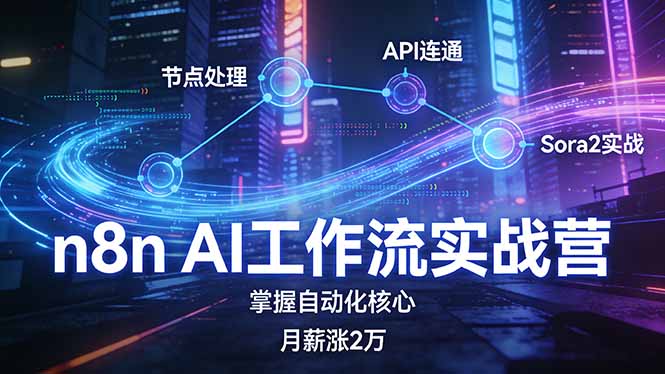 n8n AI工作流实战营，节点处理+API连通+Sora2实战，掌握自动化核心月薪涨2万-heixxmi