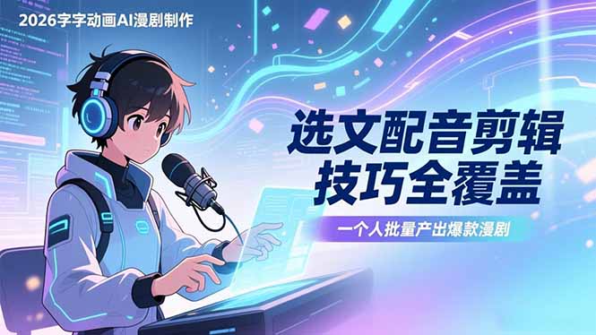 2026字字动画AI漫剧制作-1期，选文配音剪辑技巧全覆盖，一个人就能批量产出爆款漫剧-heixxmi