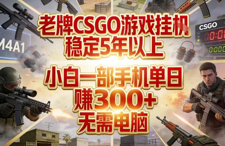 老牌CSGO游戏挂G，稳定5年以上，小白一部手机单日賺3张+，无需电脑【揭秘】-heixxmi