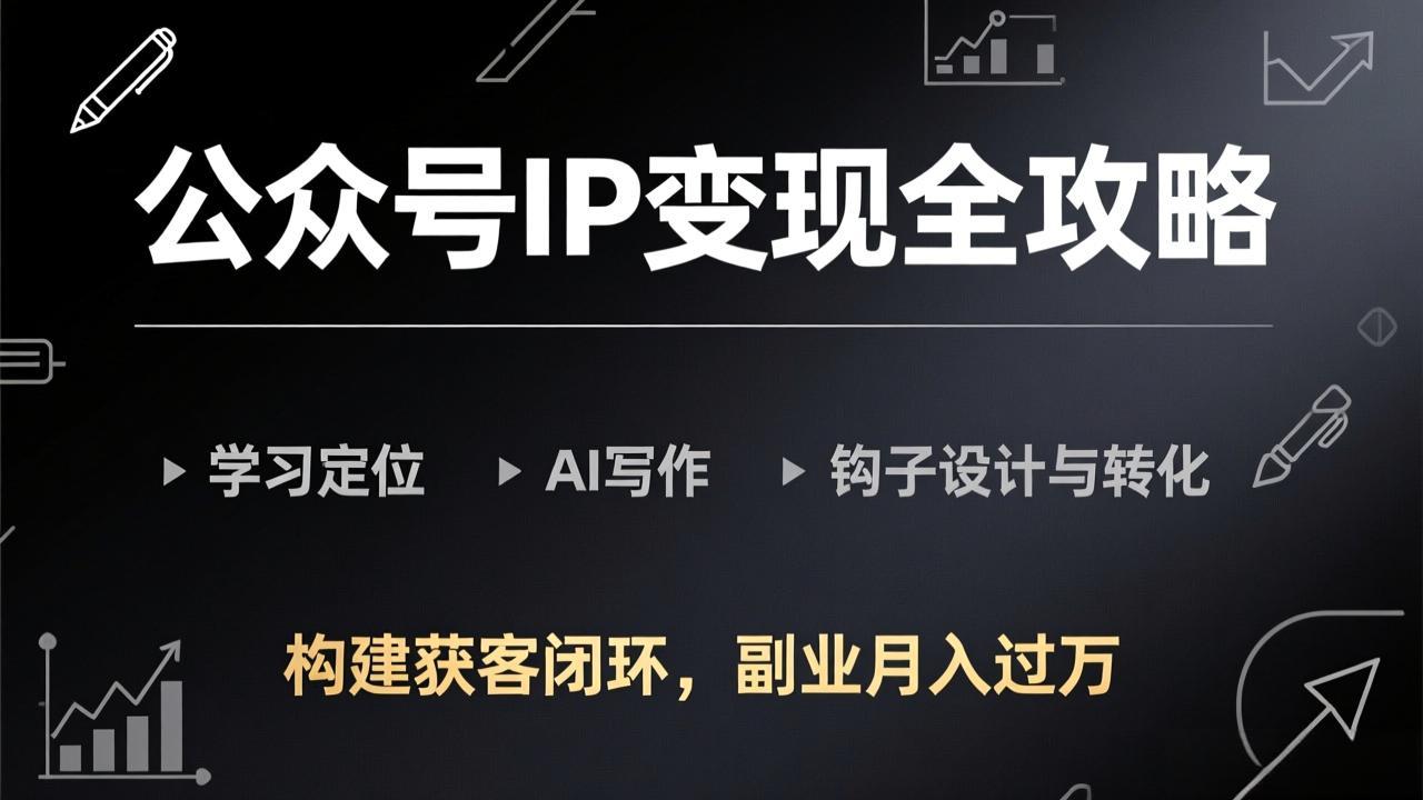 公众号IP变现全攻略-更新，学习定位、AI写作、钩子设计与转化，构建获客闭环，副业月入过万-heixxmi