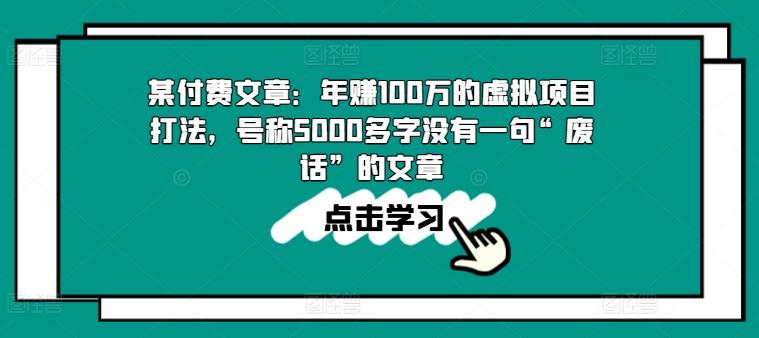 某付费文章：年赚100w的虚拟项目打法，号称5000多字没有一句“废话”的文章-heixxmi