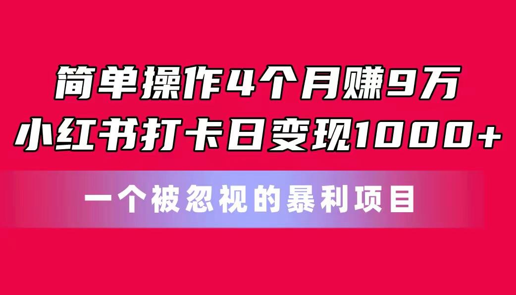 简单操作4个月赚9万！小红书打卡日变现1000+！一个被忽视的暴力项目-heixxmi