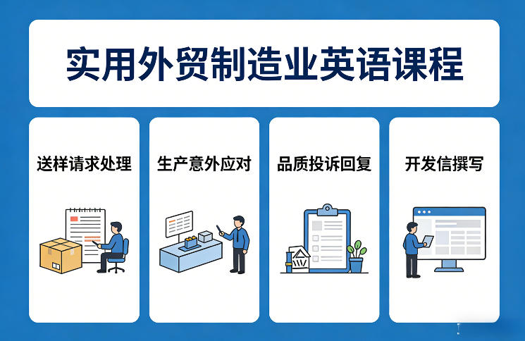 实用外贸制造业英语课程，教你专业处理送样请求、应对生产意外、回复品质投诉、撰写开发信等-heixxmi
