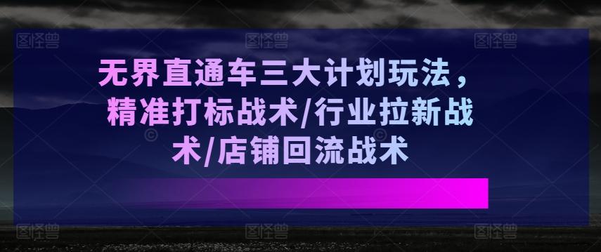 无界直通车三大计划玩法，精准打标战术/行业拉新战术/店铺回流战术-heixxmi