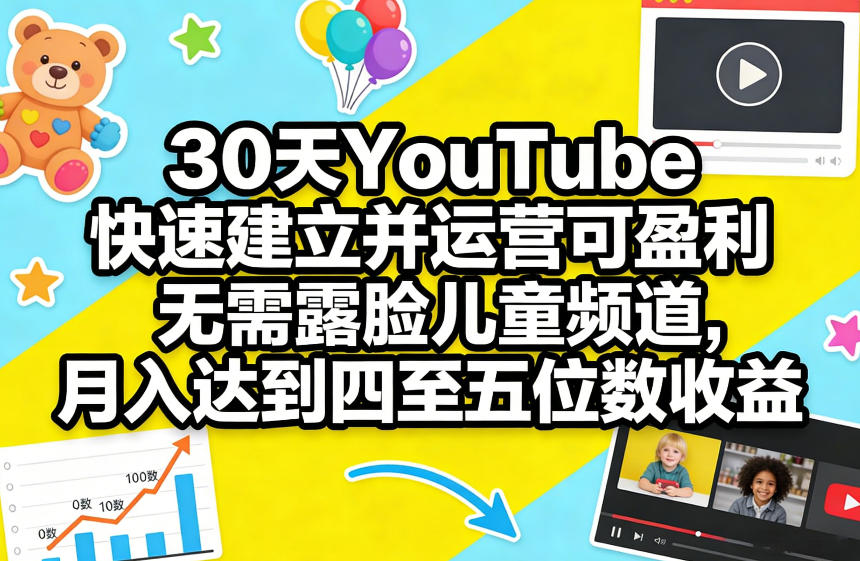 30天YouTube快速建立并运营可盈利无需露脸儿童频道，月入达到四至五位数收益-heixxmi