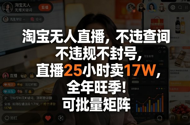 淘宝无人直播，不违规不封号，直播25小时卖17W，全年旺季！可批量矩阵【揭秘】-heixxmi