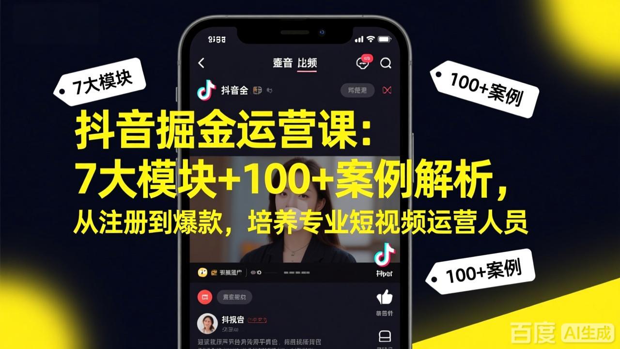 抖音掘金运营课：7大模块+100+案例解析，从注册到爆款，培养专业短视频运营人员-heixxmi
