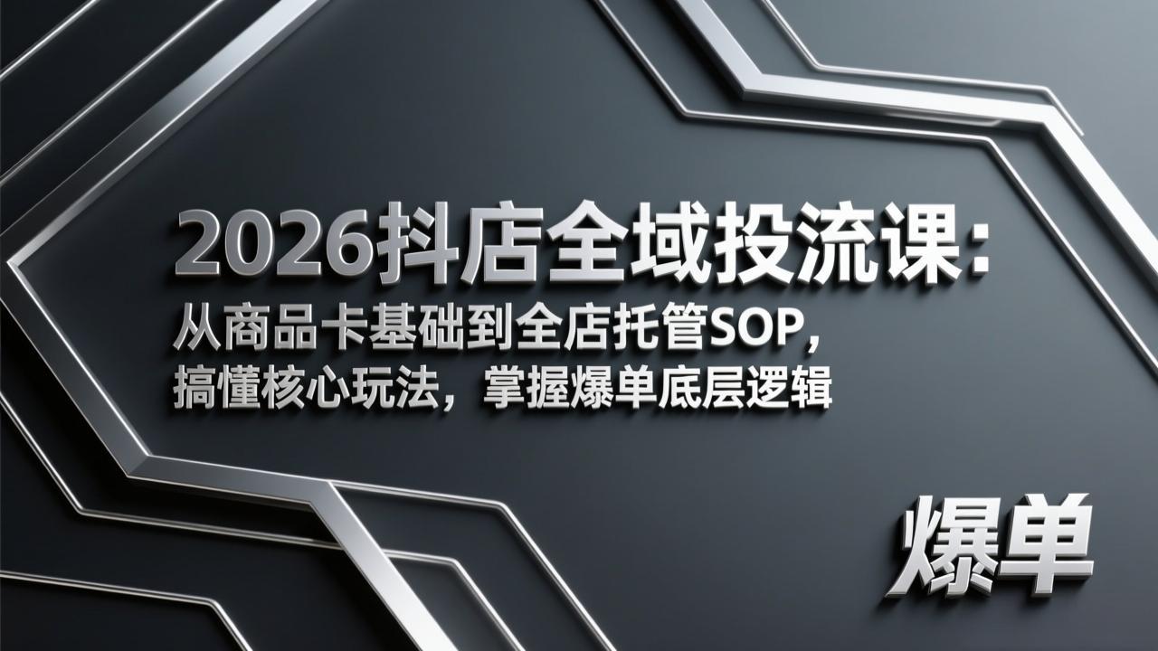 2026抖店全域投流课：从商品卡基础到全店托管SOP，搞懂核心玩法，掌握爆单底层逻辑-heixxmi