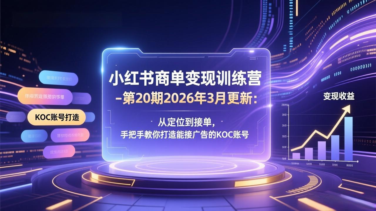 小红书商单变现训练营-第20期26年3月更新：从定位到接单，手把手教你打造能接广告的KOC账号-heixxmi