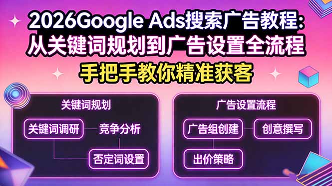 2026Google Ads搜索广告教程：从关键词规划到广告设置全流程，手把手教你精准获客-heixxmi